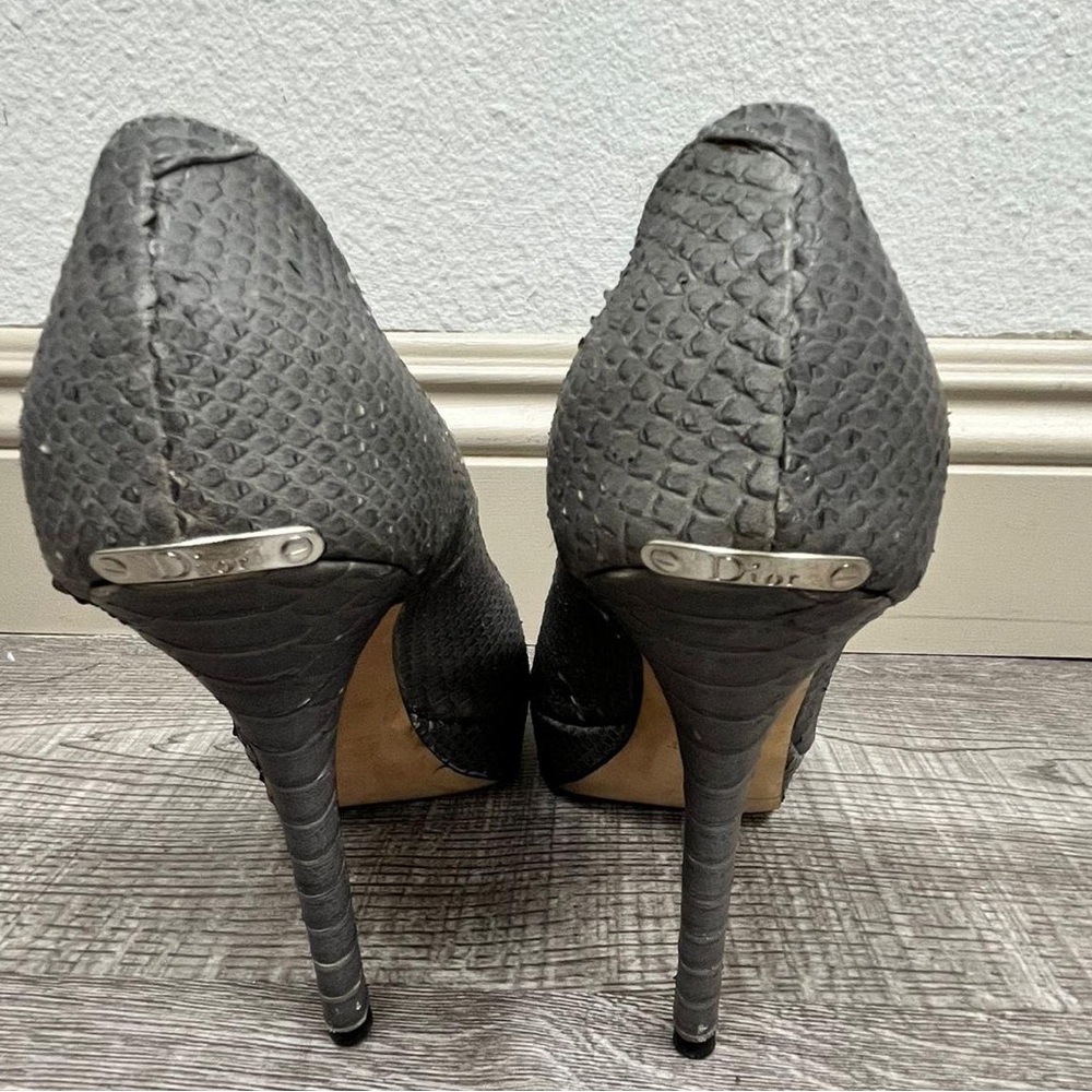 Dior Miss Dior Grey Snakeskin Peeptoe Heels - Picture 6 of 9